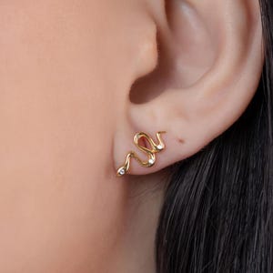 Snake Stud Earrings,925 Sterling Silver  Dainty Serpent Earrings with CZ Stones, Gold-Plate Unique Minimalist Jewelry
