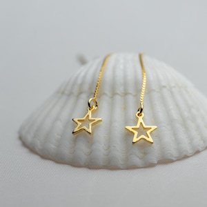 Sterling Silver Star Threader Earrings: Long Dangle Chain