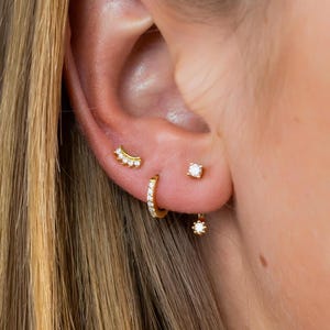 925 Sterling Silver Dainty Earring Set,Everyday Earring Stack, Ear Jacket, Hoop and Stud Gift Earrings Set in 18K Gold Plated
