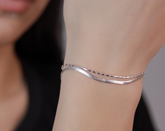 Armband i sterlingsilver med dubbla lager: Minimalistisk justerbar kedja