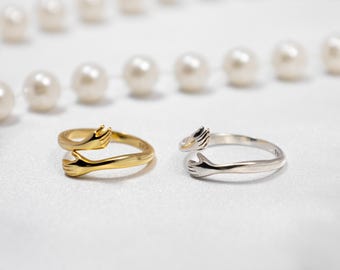 925 Sterling Silver Hug Ring,Stackable Ring in Gold ,Minimalist Love Ring, Adjustable Ring, Gift for Women, Hugging Hand Ring