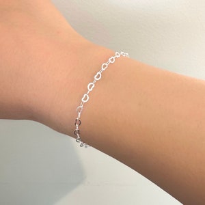 Dainty Sterling Silver Heart Bracelet - Adjustable Chain Link