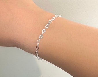 Dainty Sterling Silver Heart Bracelet - Adjustable Chain Link