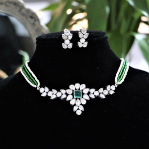 Silver Moissanite Polki Choker, 925 Silver Polki Necklace set, Traditional Wedding Jewelery Set, Polki set, Choker Set Pearl, Indian Jewelry