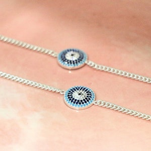 Tiny Evil Eye Bracelet, Minimal Bracelet, Evil Eye Bracelet, Evil Eye Charm, Protection Bracelet, Made from 925 Sterling Silver