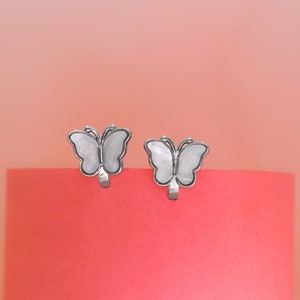 925 Silver Butterfly Pearl Hoop Earrings, Silver Butterfly Huggie Earrings, Gemstone Hoop Earrings, Minimalist earrings - Tiny Hoop Earrings