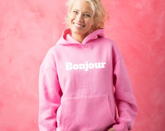 Bonjour Hoody Unisex Bonjour Hoodie Bonjour Jumper Bonjour Sweatshirt Bonjour Sweater French Slogan Hoody France Ski Hoody Paris Hoodie - UK