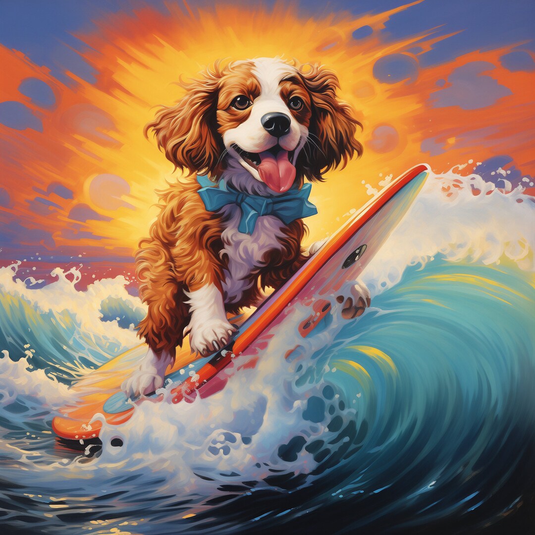Digital Image Funny Dog Surf Dude Print Bundle 5 Pet Portrait Etsy