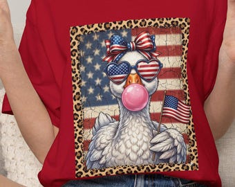 Silly Goose in 4th of July Heart Sunglasses T-shirt | Cute Patriotic Bubblegum Flag Design