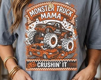 Monster Truck Mom Shirt T-shirt | Checkered Shark Truck Birthday Family