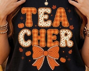 Pumpkin Patch Teacher Tee T-shirt | Autumn Patchwork Pumpkin Design