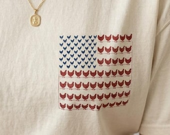 Patriotic Chicken American Flag T-shirt | Farmcore USA 4th of July Red White Blue