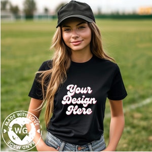 Bella Canvas 3001 Black Tshirt Mockup 3001 Black T-shirt Mock-up Soccer Model Mock Simple Aesthetic Cozy Black Bella Canvas Shirt Mock