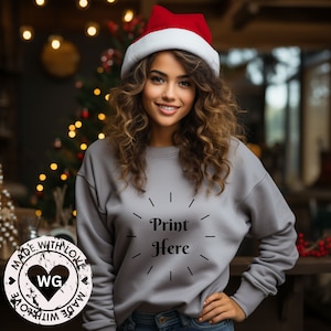 Gildan 18000 Sport Grey Sweatshirt Mockup, G180 Grey Crewneck Mock-up, Model Mock, Gildan Sport Grey Pullover, Holiday Mockup,Christmas Mock