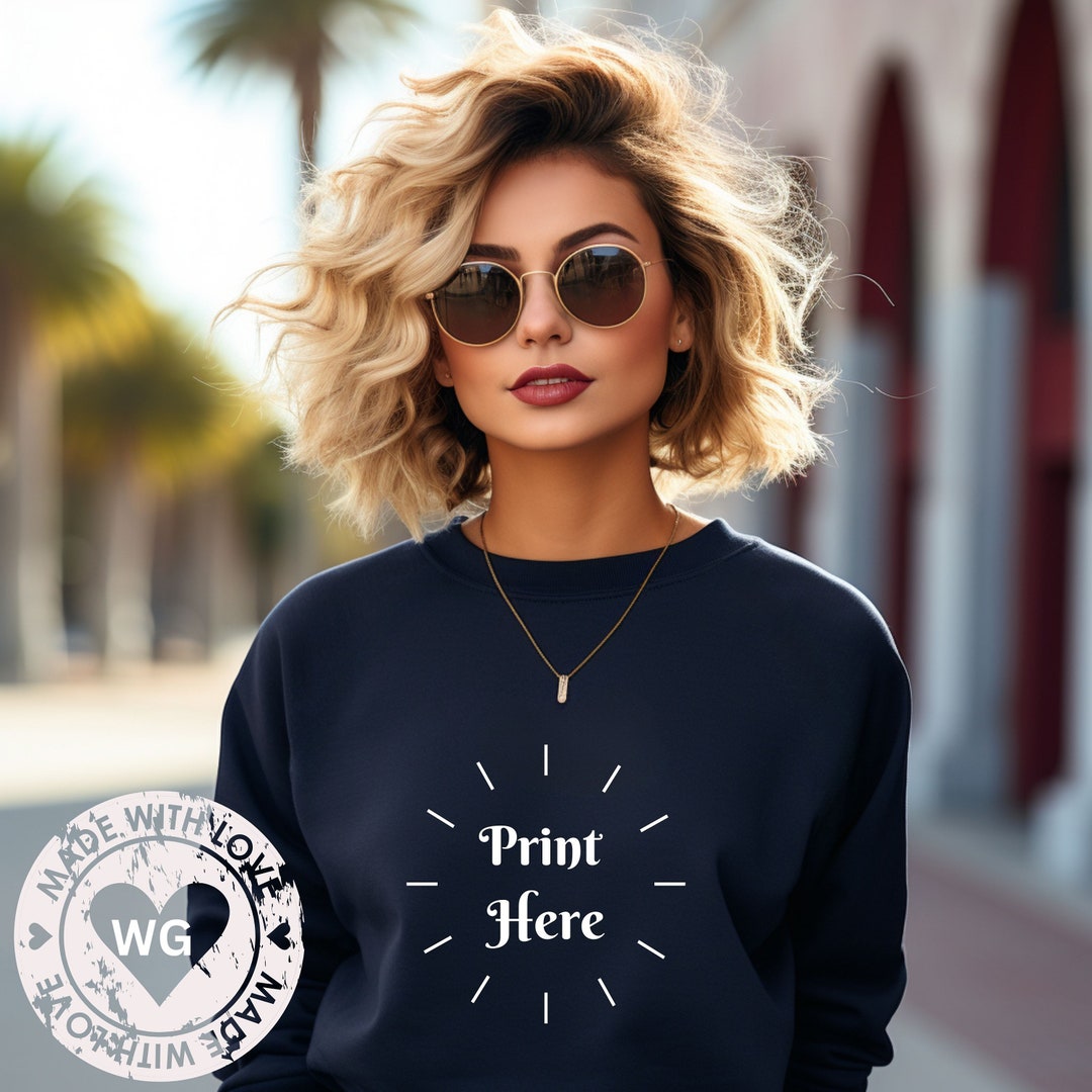 Comfort Colors 1566 Navy Blue Sweatshirt Mockup, Comfort Colors 1566