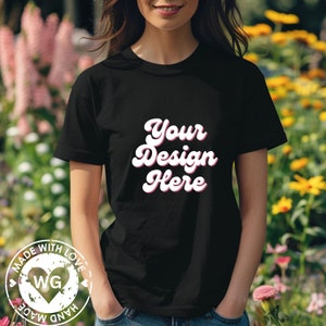 Bella Canvas 3001 Black Tshirt Mockup Spring 3001 Black T-shirt Mockup Model Mock Simple Basic Neutral Aesthetic Cozy Bella Canvas Shirt