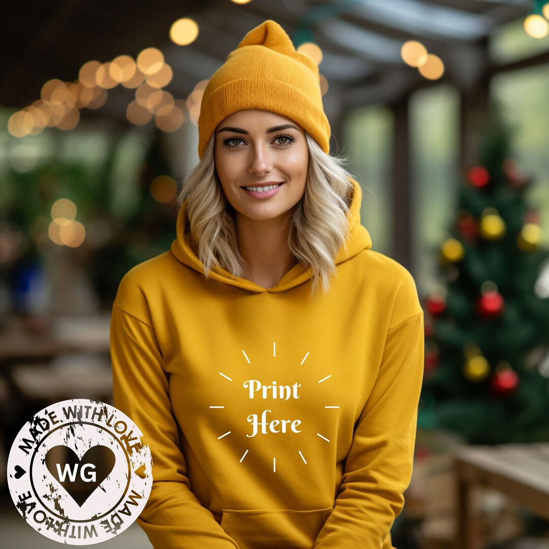 Gildan 18500 Gold Sweatshirt Mockup, G18500 Gold Yellow Crewneck Mockup