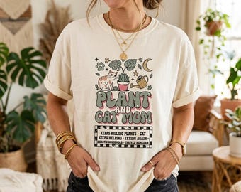 Plant and Cat Mom T-Shirt | Garment-Dyed Comfort, Plant Lover Gift