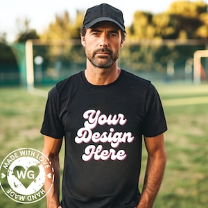 Bella Canvas 3001 Black Tshirt Mockup 3001 Black T-shirt Mock-up Soccer Male Model MockSimple Aesthetic Cozy Black Bella Canvas Shirt Mock