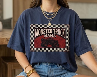 Monster Truck Mom Shirt T-shirt | Comfort Colors, Checkered Shark Truck, Birthday