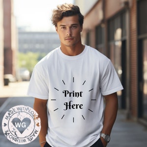 Gildan 5000 Mockup White Tshirt Mockup Male Shirt Mockup Male Model Mock White Gildan 5000 Shirt Man Lifestyle Mockup Outdoor Oversized Mock