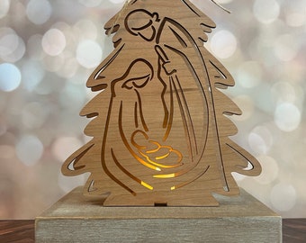 Wooden Manger Nativity Scene, Votive candle holder, Christmas Decorations