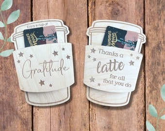 Engraved Baltic Birch Coffee Cup Gift Card Holder: Teacher Appreciation