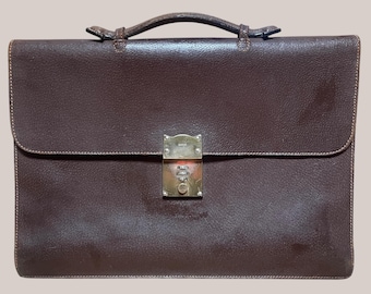 Vintage Gucci Aktentasche aus den 1970er Jahren, dunkelbraunes Schweinsleder, dreifach gefaltete Portfolio-Tasche, hergestellt in Italien, luxuriöse Dokumentenmappe