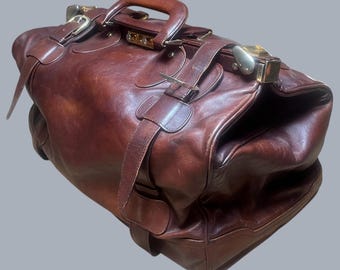 Torba podróżna w stylu lekarskim, brązowa, skórzana, duża pojemność