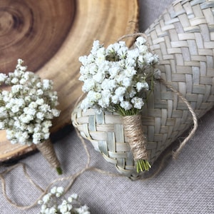 Preserved Baby's Breath Boutonniere: Rustic Wedding Flowers