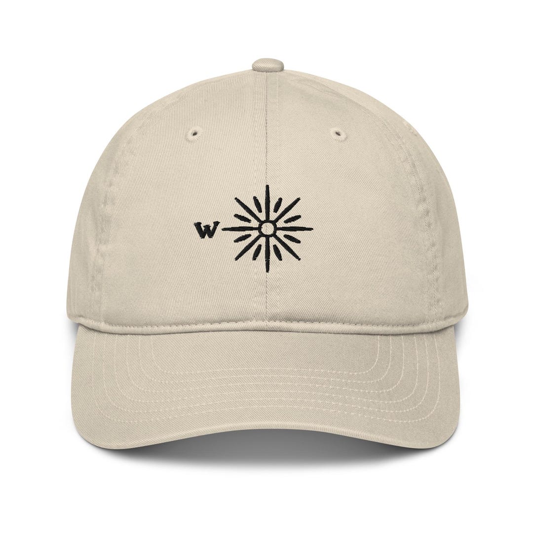 Compass Point Hat Organic Cotton Cap, Compass Embroidery Star Hat, West Bound, Travel ...
