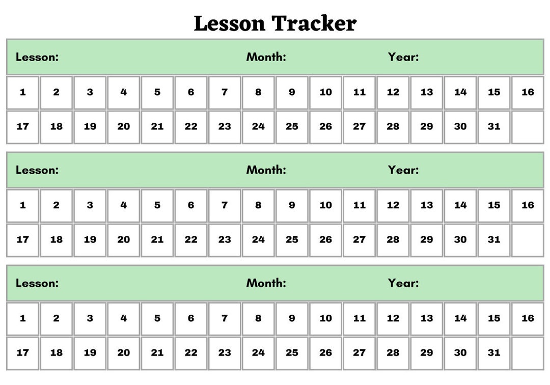 Lesson Tracker green Printable Etsy