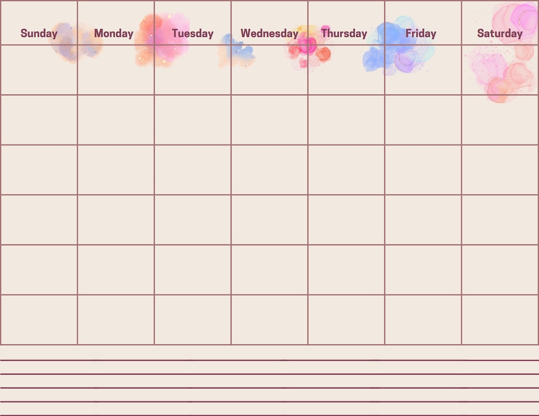Monthly Calendar colored Printable - Etsy