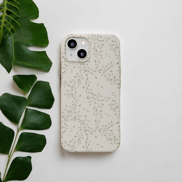 Étui de téléphone 100 % biodégradable et respectueux de l'environnement pour iPhone et Samsung. Fabriqué à partir de bambou. Fleurs délicates