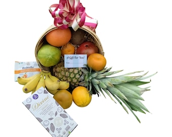 Geschenkkorb mit Bio-Obst und Schokolade zum Muttertag| Muttertagsgeschenk für die Gesundheit| Frische tropische Früchte| Bio-Geschenke mit frischem Obst für Mama