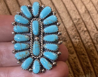 Lawrence Baca Signed Vintage Turquoise Cluster Ring - Size 9.5