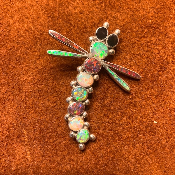 Stunning Vintage Native American Zuni Opal Dragonfly Pin/Brooch or Pendant Signed J. Edaakie