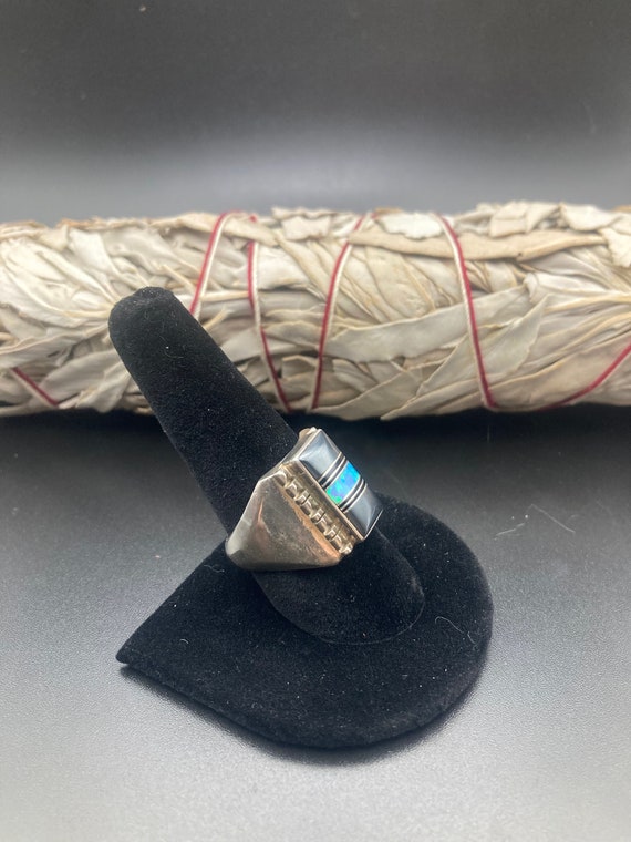 Native American Navajo Hematite Inlaid Men's Ring… - image 8