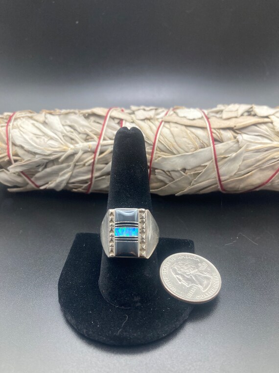 Native American Navajo Hematite Inlaid Men's Ring… - image 6
