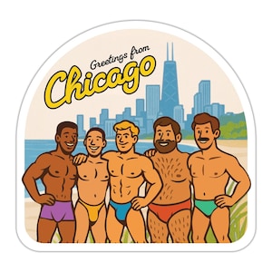 Adesivo Saudações de Chicago | Adesivo Orgulho Gay | LQBTQ | Adesivo Chicago | Adesivo Praia de Hollywood | Adesivo Praia Gay | Adesivo Homens