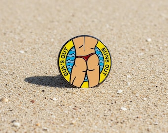 Suns Out Buns Out Enamel Pin: Funny LGBTQ+ Pride Accessory