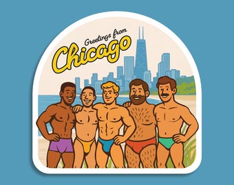 Greetings from Chicago Glossy Sticker | Gay Beach Pride