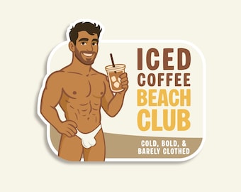 Iced Coffee Beach Club Sticker | Funny Summer LGBTQ Vinyl Decal