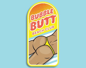 Bubble Butt Beach Club Thong Sticker: Funny Gay Pride Accessory