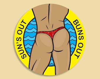 Suns Out Buns Out Sticker: Glitter Thong, Pride Accessory