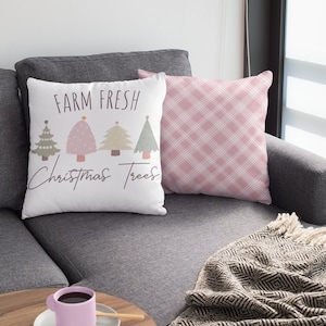 Pink Christmas Pillow, Christmas Pillow, Christmas Decorative Throw Pillow, Colorful Christmas, Farmhouse Christmas,