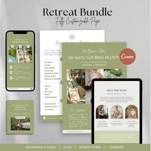 Retreat Planungs Bundle | Bearbeitbare Vorlagen für Canva | Bearbeitbarer Reiseplan | Bearbeitbar Rückzug | Rückzug Flyer | Retreat-Informationspaket
