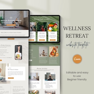 Yoga Website Template, Wellness Retreat Canva Website Template Customizable Retreat Landing Page, One Page Website Sales Funnel 2025