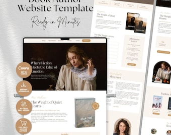 Book Author Landing Page Canva Website Template for Romance Author Book Promo Indie Author Website Book Marketing One Page Website