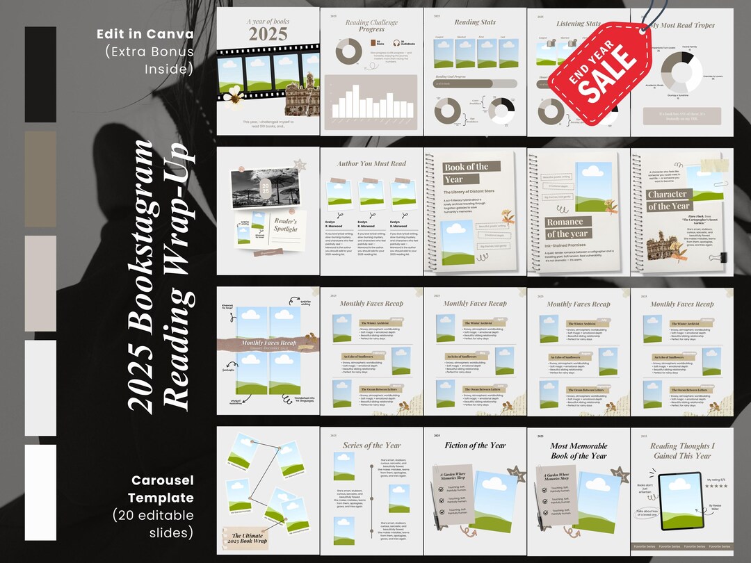 2025 Bookstagram Reading Recap Templates Book Review Canva Reading ...